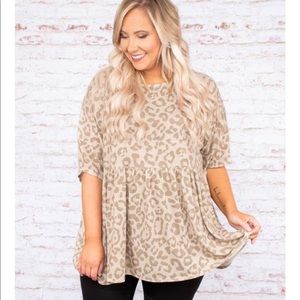 Chic Soul Taupe Leopard Print Babydoll Top